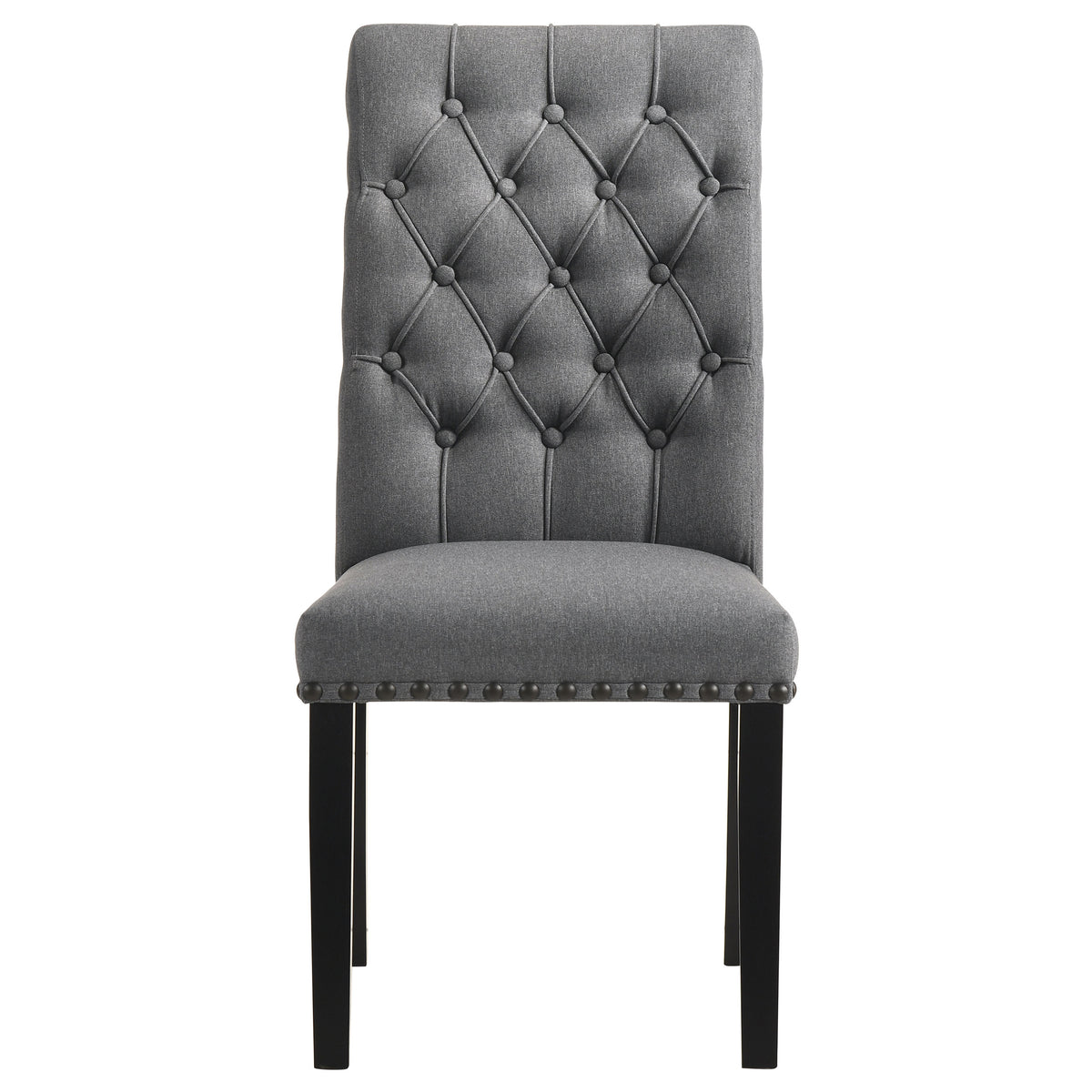 Alana Button-Tufted Dining Side Chairs, Set of 2 - Rolled Top & Nailhead Trim in Sand Velvet or Grey – view 20