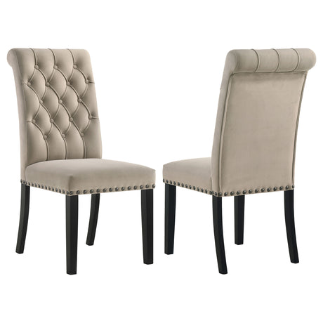 Alana Button-Tufted Dining Side Chairs, Set of 2 - Sand Velvet - Set of 2