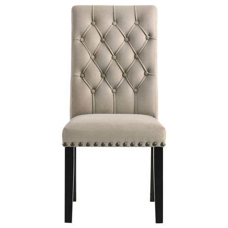 Alana Button-Tufted Dining Side Chairs, Set of 2 - Rolled Top & Nailhead Trim in Sand Velvet or Grey – view 6