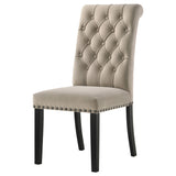Alana Button-Tufted Dining Side Chairs, Set of 2 - Rolled Top & Nailhead Trim in Sand Velvet or Grey – view 7