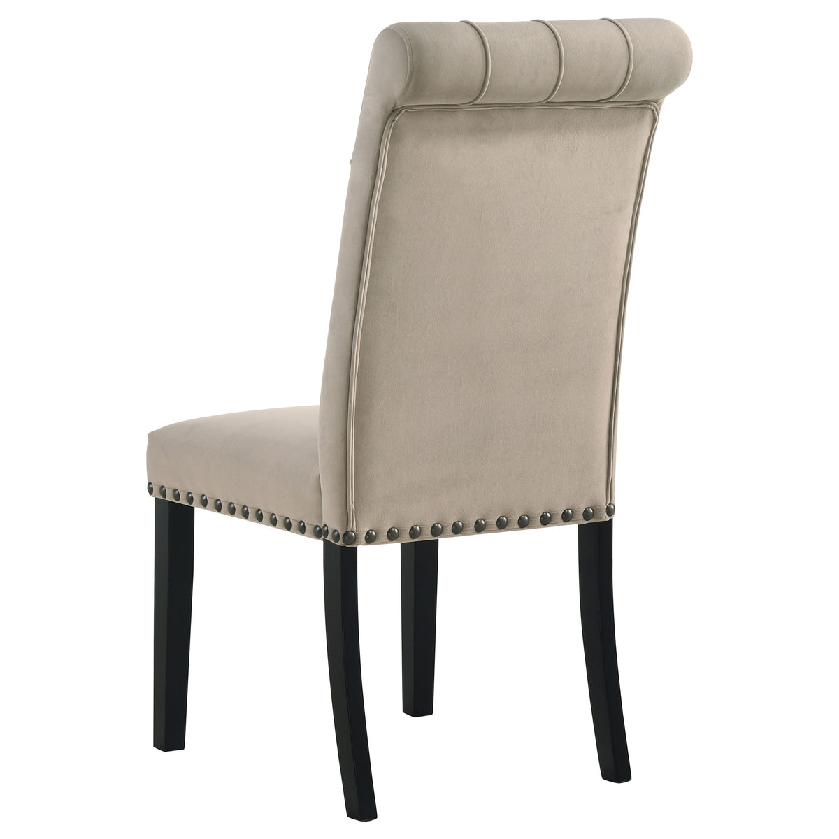 Alana Button-Tufted Dining Side Chairs, Set of 2 - Rolled Top & Nailhead Trim in Sand Velvet or Grey – view 9