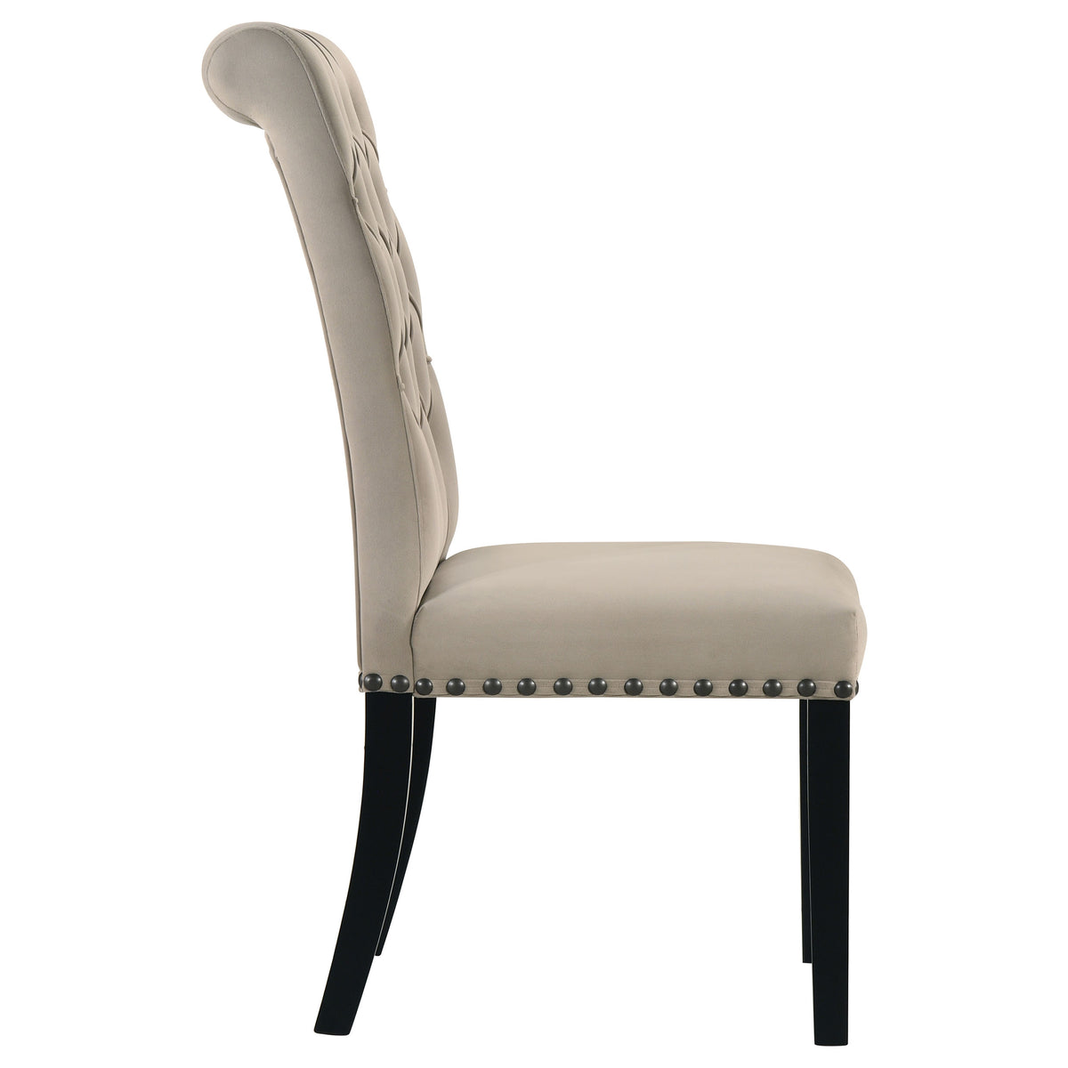 Alana Button-Tufted Dining Side Chairs, Set of 2 - Rolled Top & Nailhead Trim in Sand Velvet or Grey – view 11