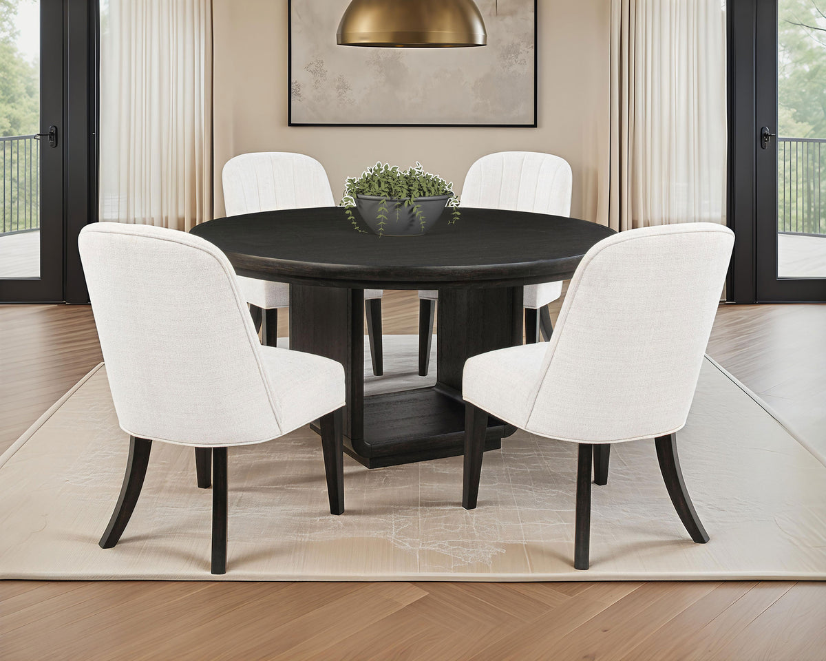Leandro Pedestal Dining Collection - 5pcs- Round Table + 4 Side Chairs