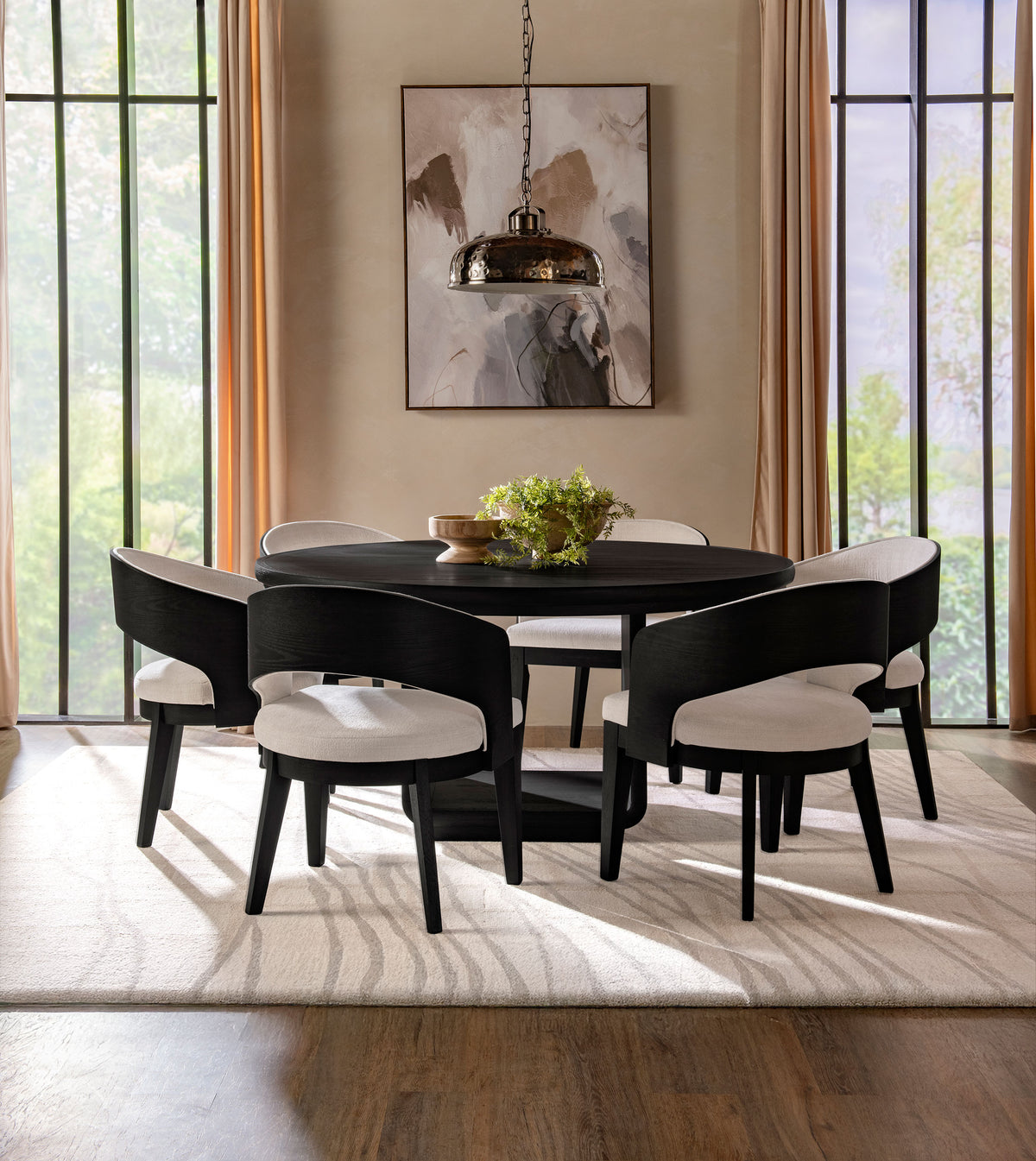 Leandro Pedestal Dining Collection - 7pcs- Round Table + 6 Arm Chairs