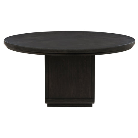 Leandro Pedestal Dining Collection - 60" Round or 78"-96" Extension Table in Burnished Black with Cream Chairs – view 18