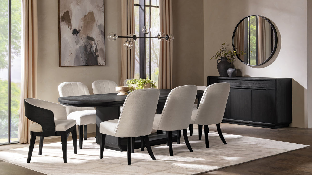 Leandro Pedestal Dining Collection - 9pcs- Extension Table + 6 Side Chairs + 2 Arm Chairs