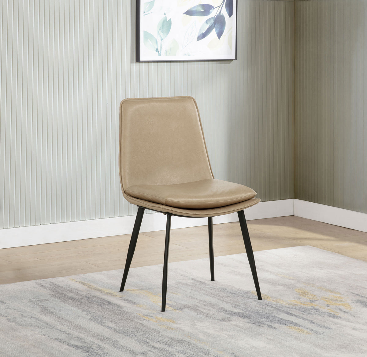 Ortega Upholstered Dining Side Chairs (Set of 2) - Tan Leatherette Bucket Seat on Black Metal Legs – view 1