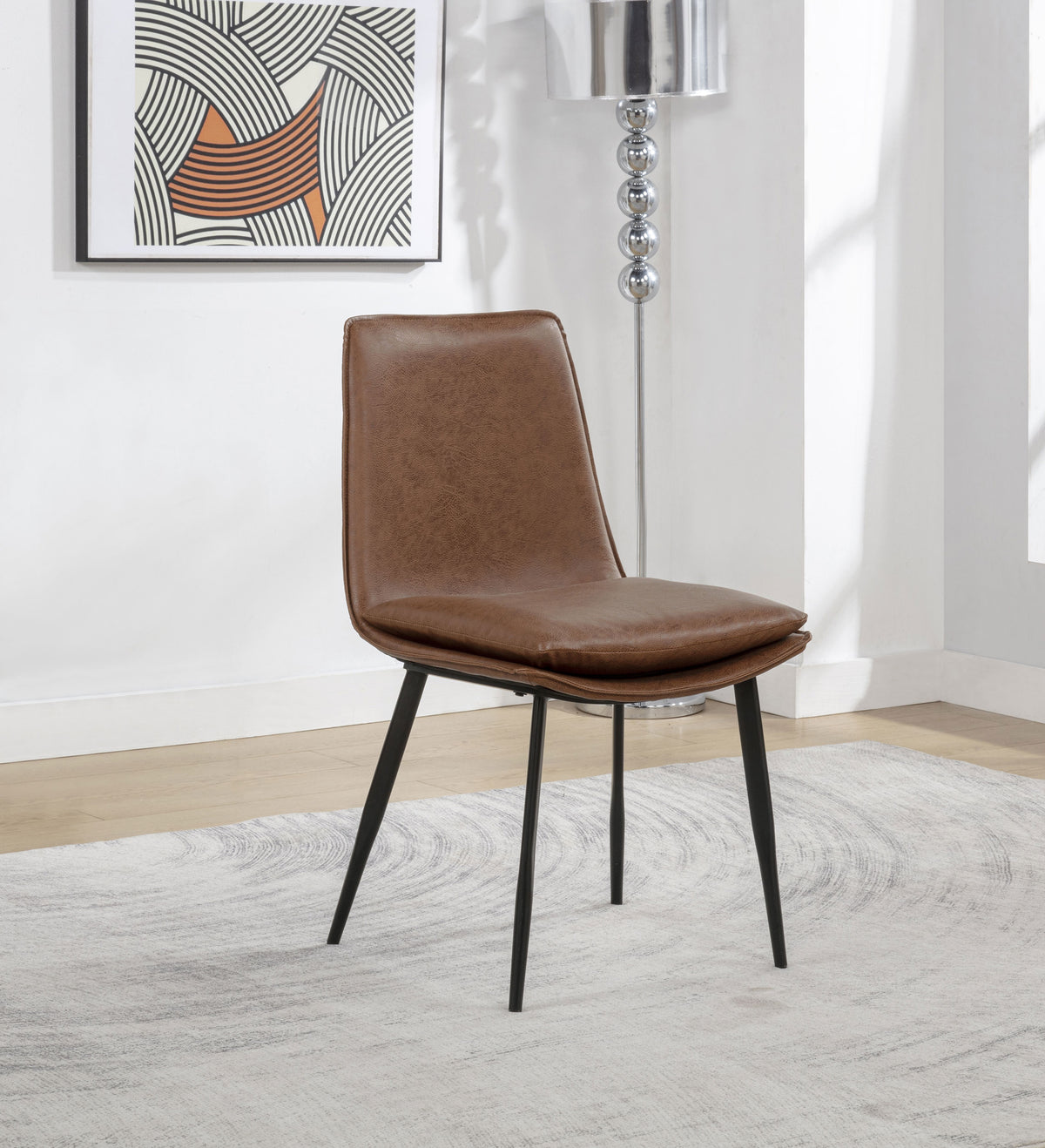 Ortega Dining Collection - 46" Round Marble Top Pedestal Table, Coffee Leatherette Chairs & Marble Top Sideboard – view 11