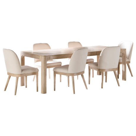 Solano 90" Extension Dining Table & Sets - Weathered Mango with Curved Legs, Beige Upholstered Chairs & Sideboard – view 19