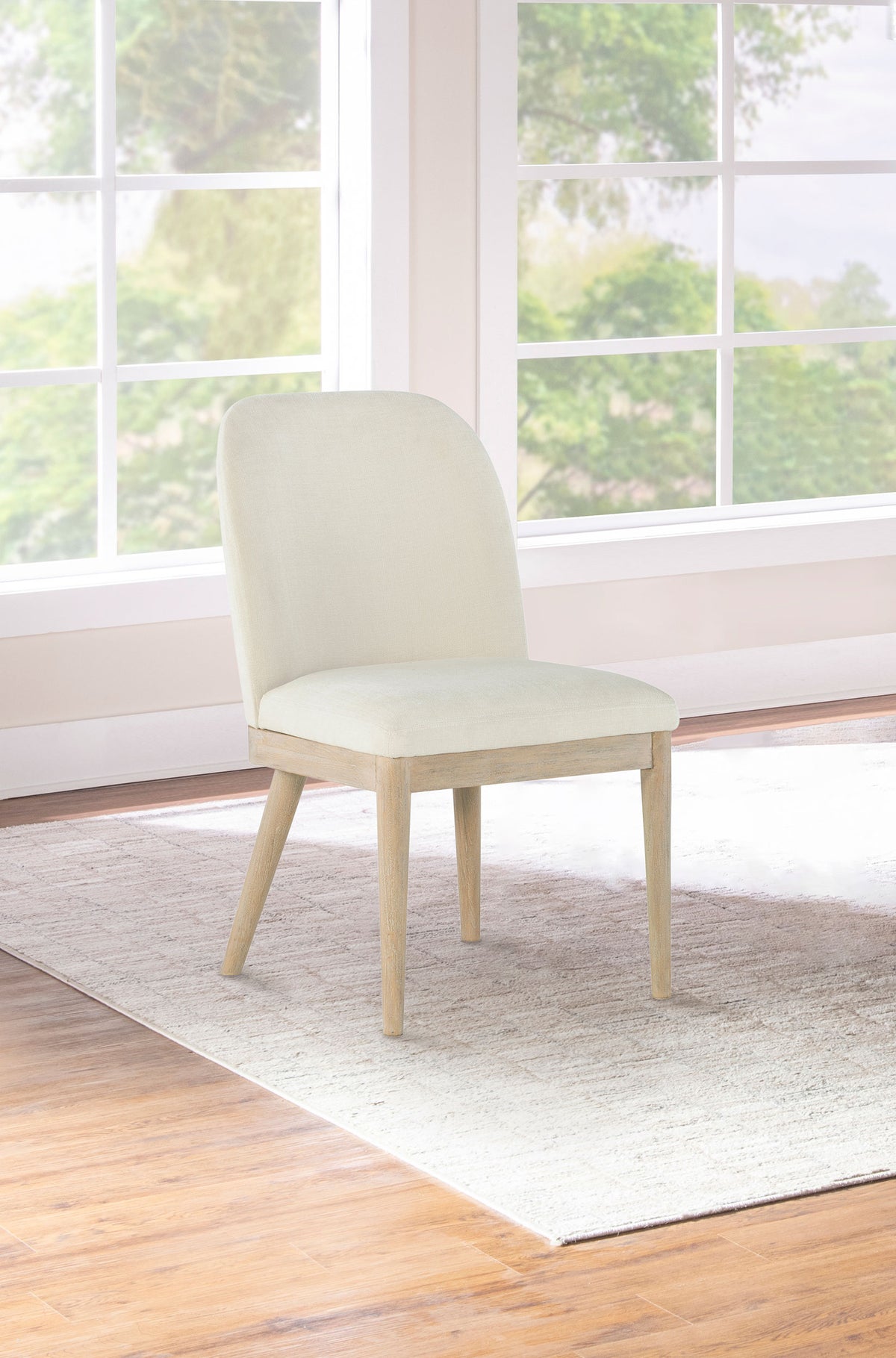Solano 90" Extension Dining Table & Sets - Weathered Mango with Curved Legs, Beige Upholstered Chairs & Sideboard - lifestyle