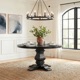 Baney Extension Dining Collection - Distressed Black Trestle Table, Round Pedestal Table, Sideboard & Wingback Chairs - lifestyle