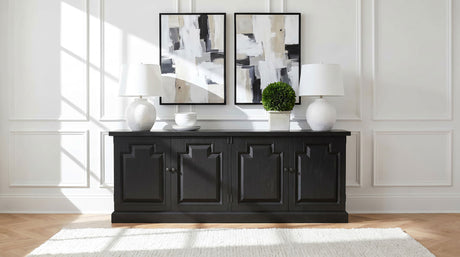 Baney Extension Dining Collection - Distressed Black Trestle Table, Round Pedestal Table, Sideboard & Wingback Chairs - lifestyle
