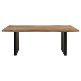 Bradshaw 80" Live Edge Acacia Dining Table - Black Iron Double Pedestal Base in Natural – view 3