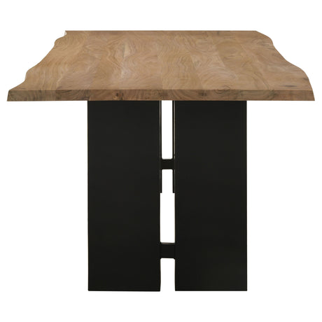 Bradshaw 80" Live Edge Acacia Dining Table - Black Iron Double Pedestal Base in Natural – view 4
