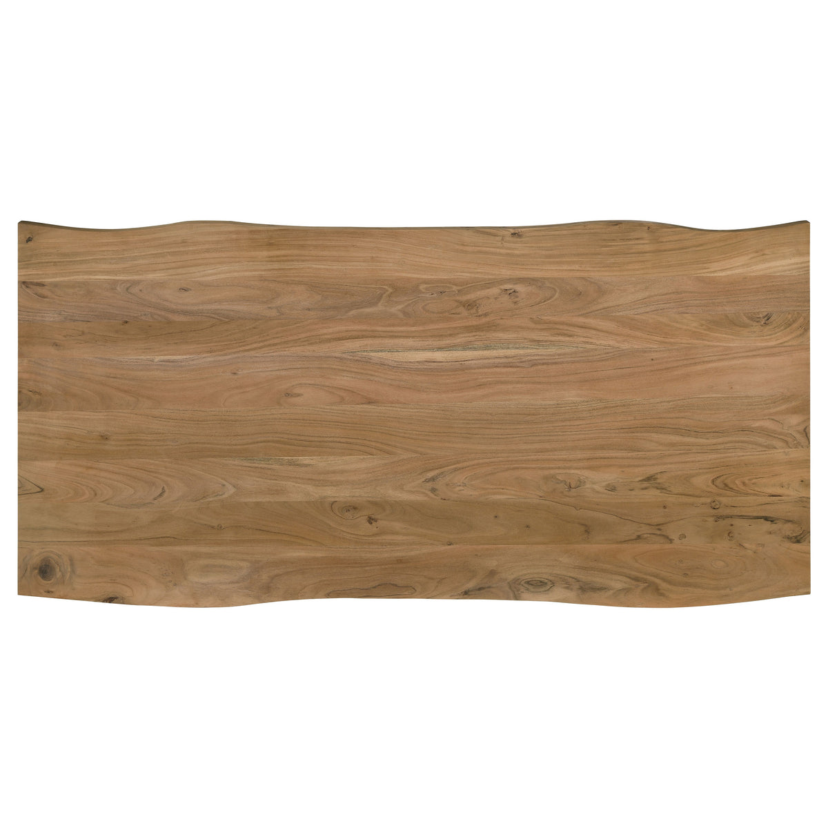 Bradshaw 80" Live Edge Acacia Dining Table - Black Iron Double Pedestal Base in Natural – view 5