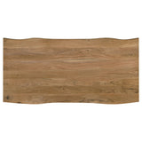 Bradshaw 80" Live Edge Acacia Dining Table - Black Iron Double Pedestal Base in Natural – view 5