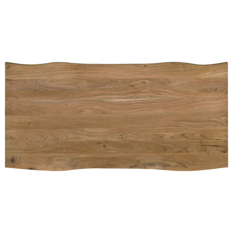Bradshaw 80" Live Edge Acacia Dining Table - Black Iron Double Pedestal Base in Natural – view 5