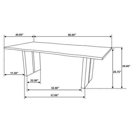 Bradshaw 80" Live Edge Acacia Dining Table - Black Iron Double Pedestal Base in Natural – view 7