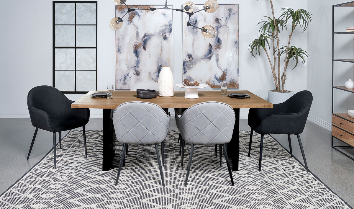 Bradshaw 80" Live Edge Acacia Dining Table - Black Iron Double Pedestal Base in Natural – view 8