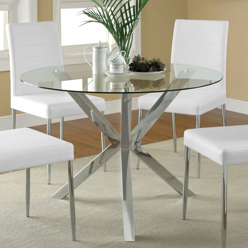 Vance 41" Round Glass Top Dining Table - Chrome Asterisk Base, Contemporary