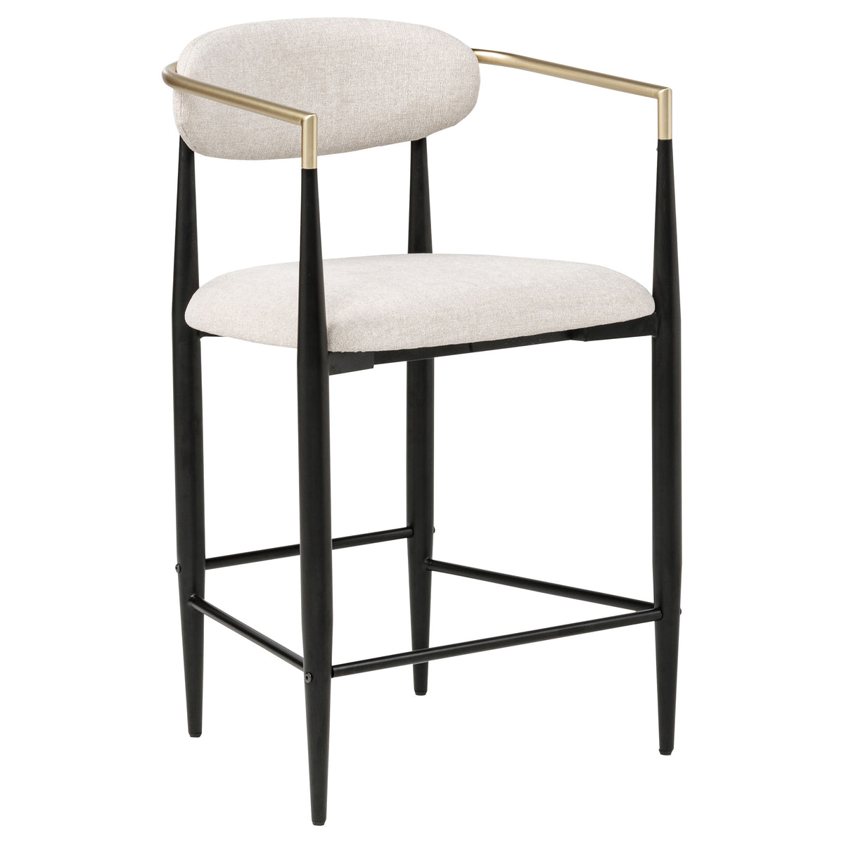 Tina Upholstered Counter Height Stools (Set of 2) - Open Back in Light Beige Linen with Black Footrest Base – view 3