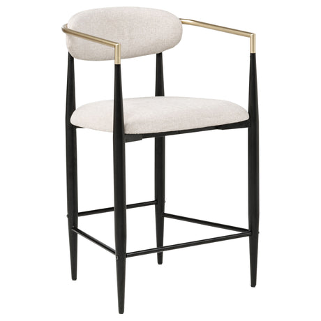 Tina Upholstered Counter Height Stools (Set of 2) - Open Back in Light Beige Linen with Black Footrest Base – view 3