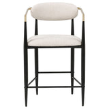 Tina Upholstered Counter Height Stools (Set of 2) - Open Back in Light Beige Linen with Black Footrest Base – view 4