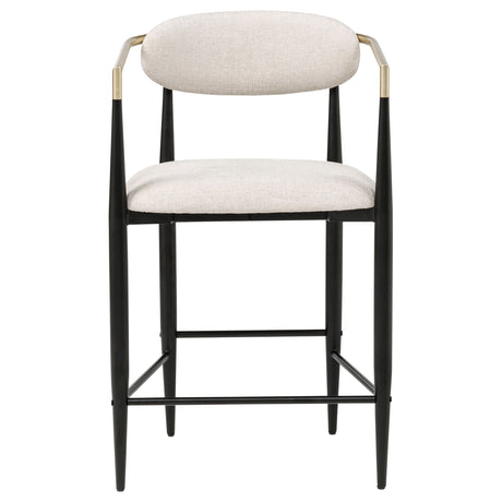 Tina Upholstered Counter Height Stools (Set of 2) - Open Back in Light Beige Linen with Black Footrest Base – view 4
