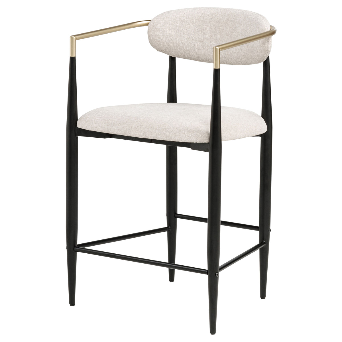 Tina Upholstered Counter Height Stools (Set of 2) - Open Back in Light Beige Linen with Black Footrest Base – view 5