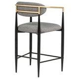 Tina Open-Back Counter Height Chairs, Set of 2 - Dark Grey Linen-Like Seats on Black Metal Base – view 8