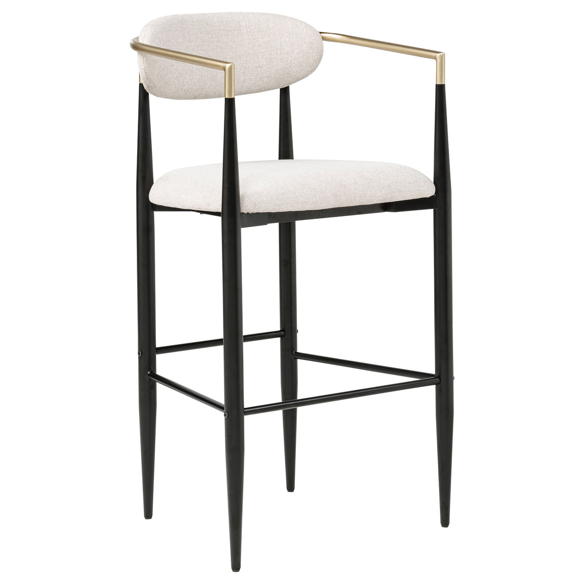 Tina Mid-Century Bar Stools, Set of 2 - Beige Upholstery with Gold Arms & Black Metal Base – view 3
