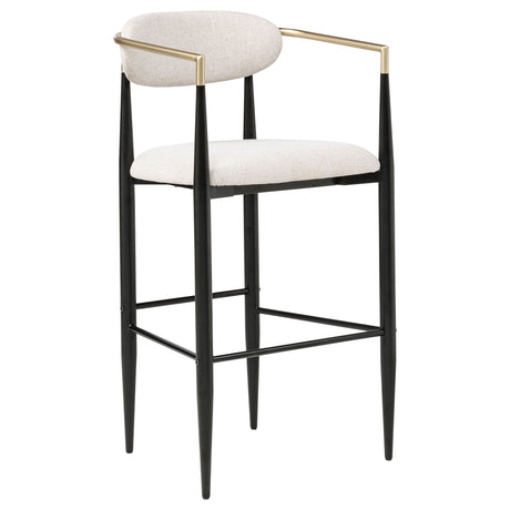 Tina Mid-Century Bar Stools, Set of 2 - Beige Upholstery with Gold Arms & Black Metal Base – view 3