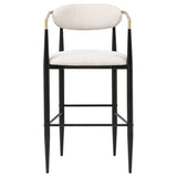 Tina Mid-Century Bar Stools, Set of 2 - Beige Upholstery with Gold Arms & Black Metal Base – view 4