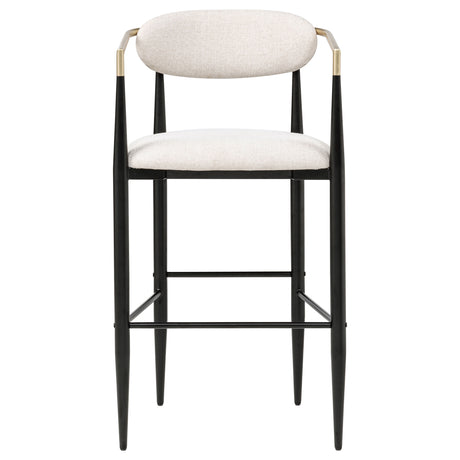 Tina Mid-Century Bar Stools, Set of 2 - Beige Upholstery with Gold Arms & Black Metal Base – view 4