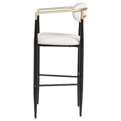 Tina Mid-Century Bar Stools, Set of 2 - Beige Upholstery with Gold Arms & Black Metal Base – view 6