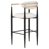 Tina Mid-Century Bar Stools, Set of 2 - Beige Upholstery with Gold Arms & Black Metal Base – view 7