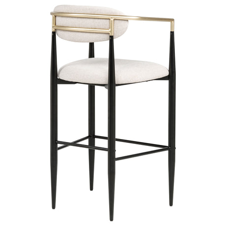 Tina Mid-Century Bar Stools, Set of 2 - Beige Upholstery with Gold Arms & Black Metal Base – view 8