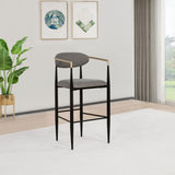 Tina Upholstered Bar Chairs (Set of 2) - Mid-Century Dark Grey with Brown Arms & Black Metal Base – view 1
