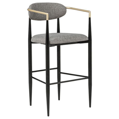 Tina Upholstered Bar Chairs (Set of 2) - Mid-Century Dark Grey with Brown Arms & Black Metal Base – view 3