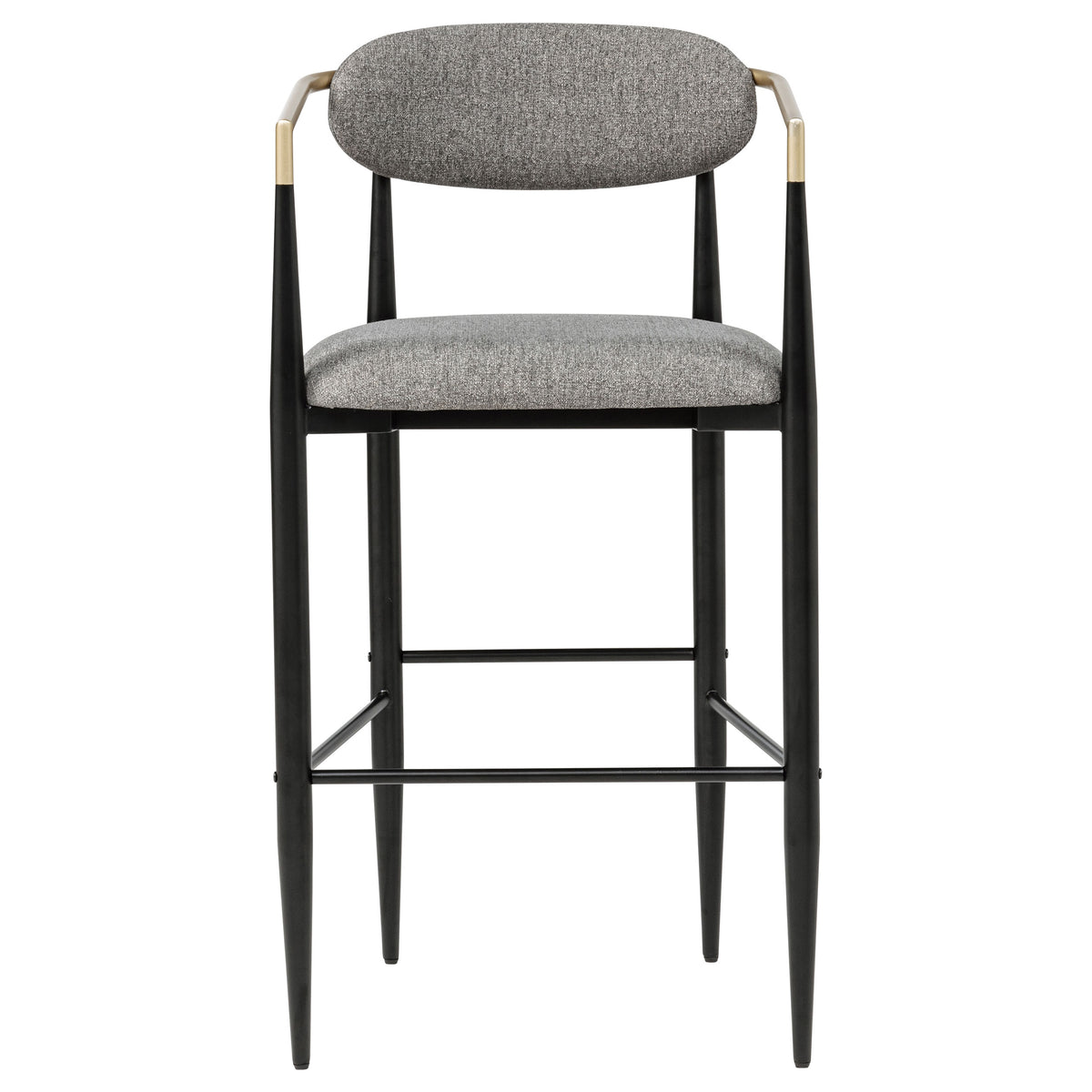 Tina Upholstered Bar Chairs (Set of 2) - Mid-Century Dark Grey with Brown Arms & Black Metal Base – view 4
