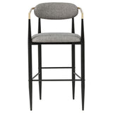 Tina Upholstered Bar Chairs (Set of 2) - Mid-Century Dark Grey with Brown Arms & Black Metal Base – view 4