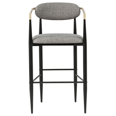 Tina Upholstered Bar Chairs (Set of 2) - Mid-Century Dark Grey with Brown Arms & Black Metal Base – view 4