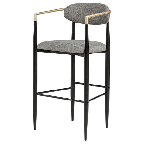 Tina Upholstered Bar Chairs (Set of 2) - Mid-Century Dark Grey with Brown Arms & Black Metal Base – view 5