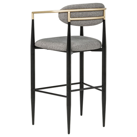 Tina Upholstered Bar Chairs (Set of 2) - Mid-Century Dark Grey with Brown Arms & Black Metal Base – view 7