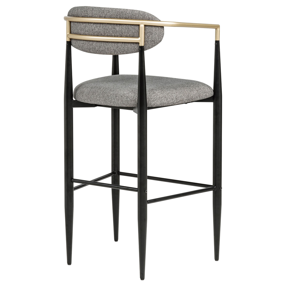 Tina Upholstered Bar Chairs (Set of 2) - Mid-Century Dark Grey with Brown Arms & Black Metal Base – view 8