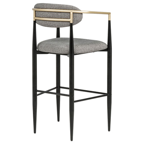 Tina Upholstered Bar Chairs (Set of 2) - Mid-Century Dark Grey with Brown Arms & Black Metal Base – view 8