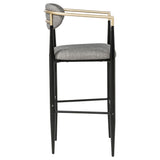 Tina Upholstered Bar Chairs (Set of 2) - Mid-Century Dark Grey with Brown Arms & Black Metal Base – view 9