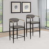 Tina Upholstered Bar Chairs (Set of 2) - Mid-Century Dark Grey with Brown Arms & Black Metal Base – view 14