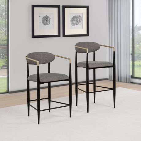 Tina Upholstered Bar Chairs (Set of 2) - Mid-Century Dark Grey with Brown Arms & Black Metal Base – view 14