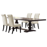 Phelps 123" Extension Dining Table & Sets - Distressed Noir Double Pedestal with Tan Upholstered Chairs – view 19